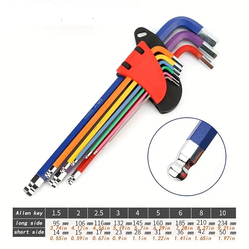 (image for) 9pcs Long Arm Allen Key Set